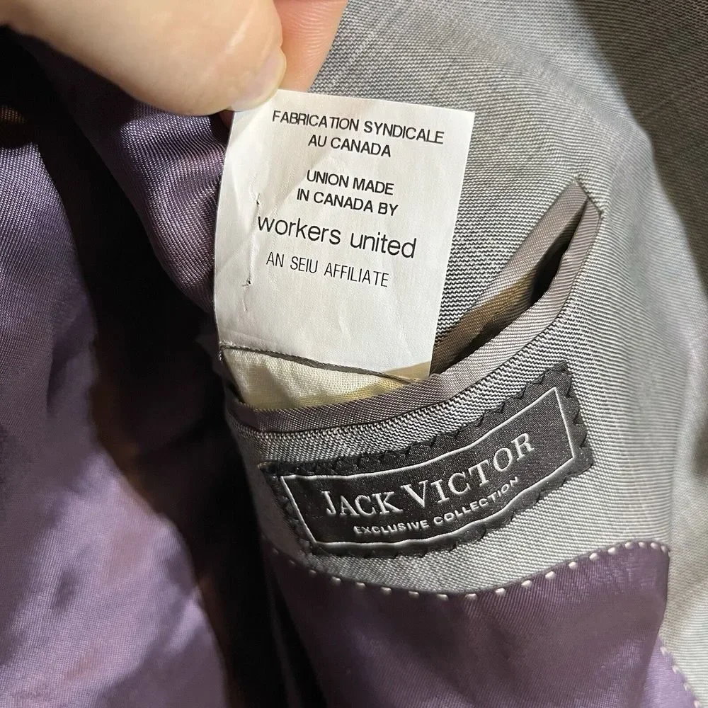 Jack Victor Men's 40L Napoli Gray Plaid Super 130's Wool 2 Button‎ Blazer Jacket